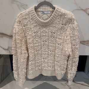 Zara Pearl Knit Cream Sweater {Sz Med}